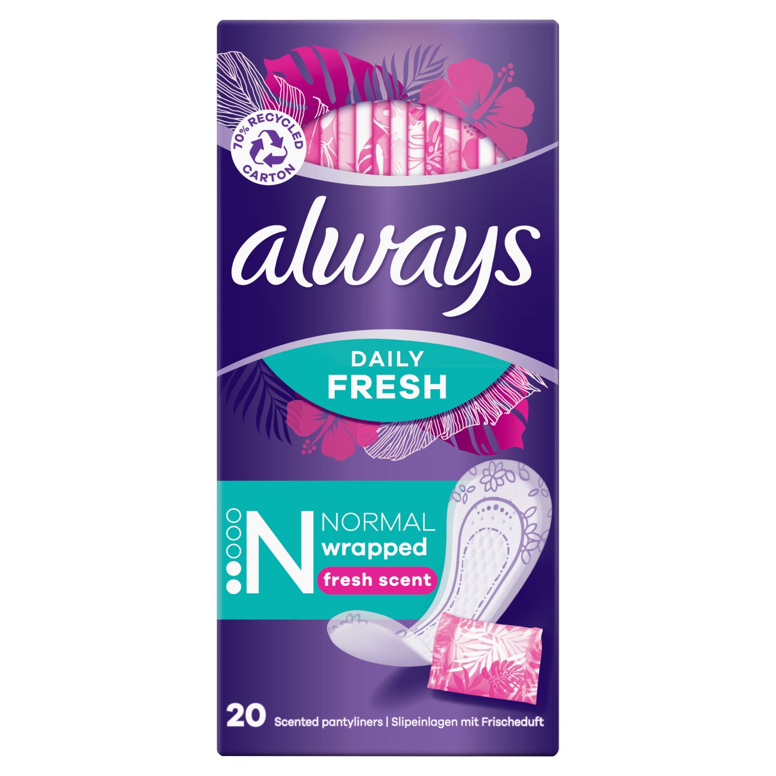 Buy Always Daily Fresh Normal Wrapped Fresh Scent Pack of 20 - Premium Quality Toiletries Online - Product Image Buy Always Daily Fresh Normal Wrapped Fresh Scent Pack of 20 - Premium Quality Toiletries Online - Product Image